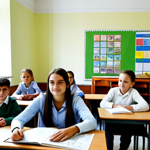 Home 7 Bilingual Education in Serbia**
"A diverse group of elementary school children, fully clothed in casual and modest clothing, participating in a bilingual class in a bright and modern classroom in Serbia. Some children are of Hungarian descent, others Serbian, working together on a project. The classroom features colorful posters and maps highlighting both Serbian and Hungarian culture. Safe for work, appropriate content, perfect anatomy, natural proportions, professional educational photography, high quality."
**