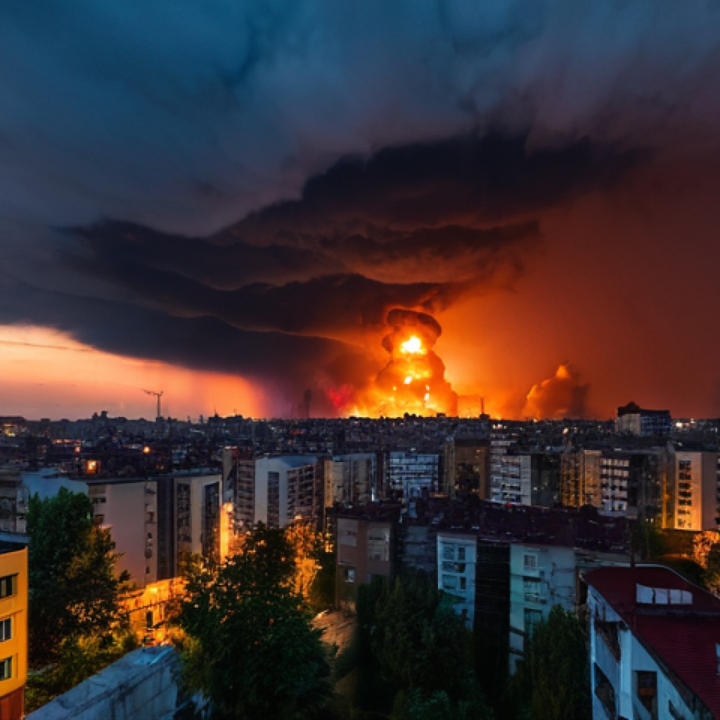 세르비아 NATO 공습 1999 - **Image Prompt 1: The Sky Darkened Over Belgrade**
    "A dramatic, wide-angle shot of a city skylin...