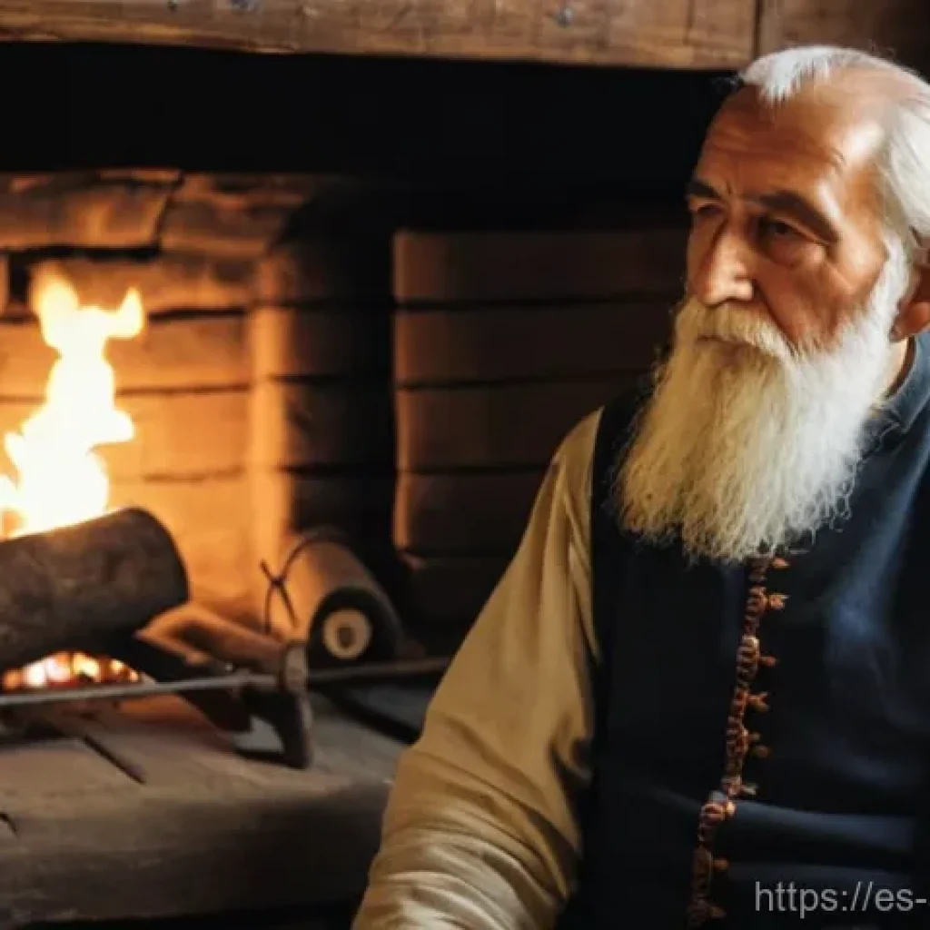 세르비아의 오스만 지배 시대 - **Prompt:** A dignified Serbian gusle player, a wise elderly man with a long white beard, sits by a ...