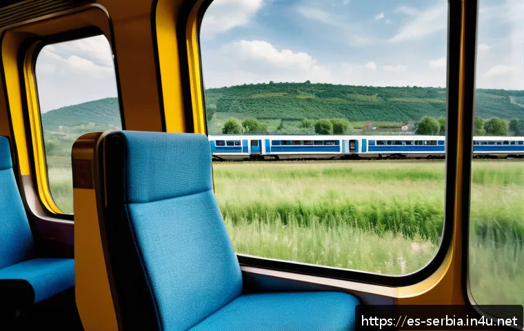 세르비아 기차 여행 - A scenic train journey from Belgrade to Novi Sad, featuring a modern train traveling through a vibra...